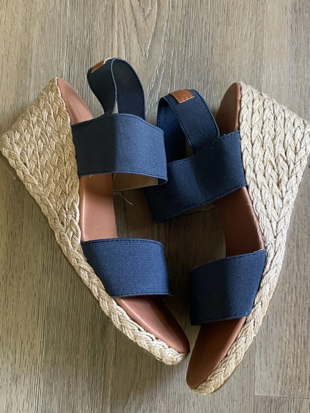Tommy Bahama Sakura Wedge Espadrilles Heels Elastic Navy Sandal Sz 6.5